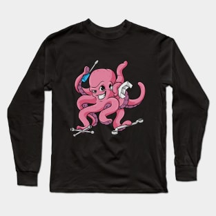 Funny mechanic octopus with tool Long Sleeve T-Shirt
